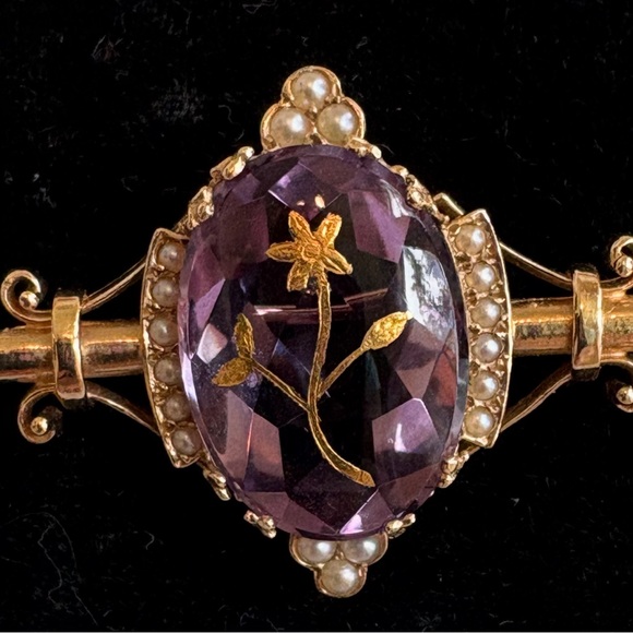 14K & Amethyst Brooch Pearls & Filigree Rare Elegance Vintage Unique Estate - Picture 9 of 12